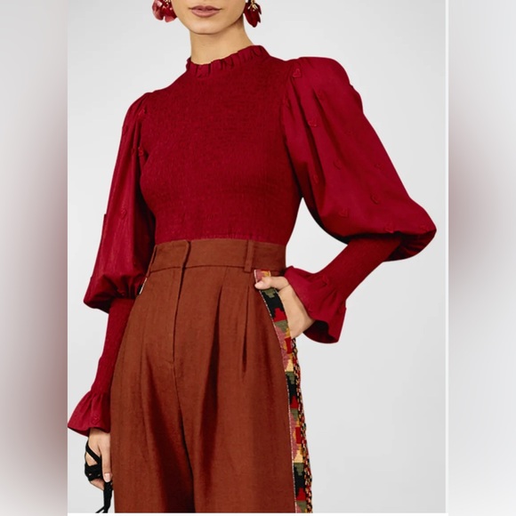 FARM Rio Tops - NWT Farm Rio 3D Heart Smocked Blouse, burgundy XS